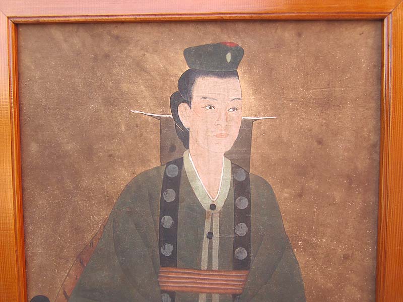 Altes China großes Wandbild junger Adliger Fürst antike Bemalung in Pastelltönen 80 Jahre lackiertes Pinienholz von Luxury-Park