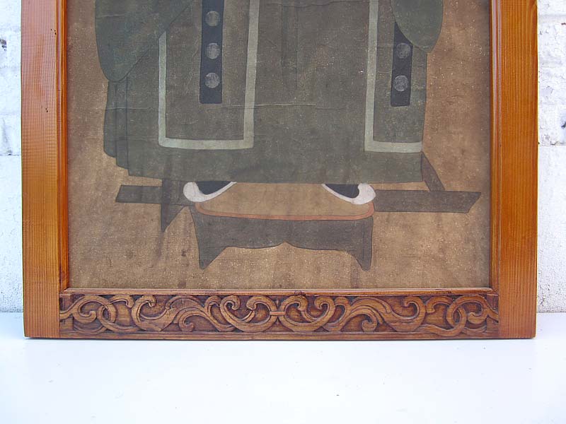 Altes China großes Wandbild junger Adliger Fürst antike Bemalung in Pastelltönen 80 Jahre lackiertes Pinienholz von Luxury-Park