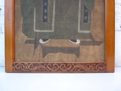 Altes China großes Wandbild junger Adliger Fürst antike Bemalung in Pastelltönen 80 Jahre lackiertes Pinienholz von Luxury-Park