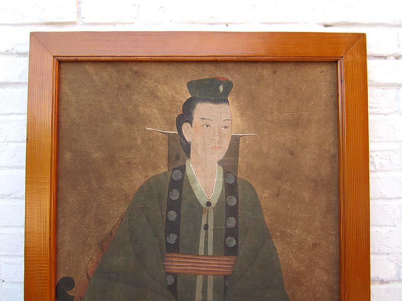 Altes China großes Wandbild junger Adliger Fürst antike Bemalung in Pastelltönen 80 Jahre lackiertes Pinienholz von Luxury-Park