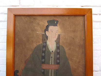Altes China großes Wandbild junger Adliger Fürst antike Bemalung in Pastelltönen 80 Jahre lackiertes Pinienholz von Luxury-Park