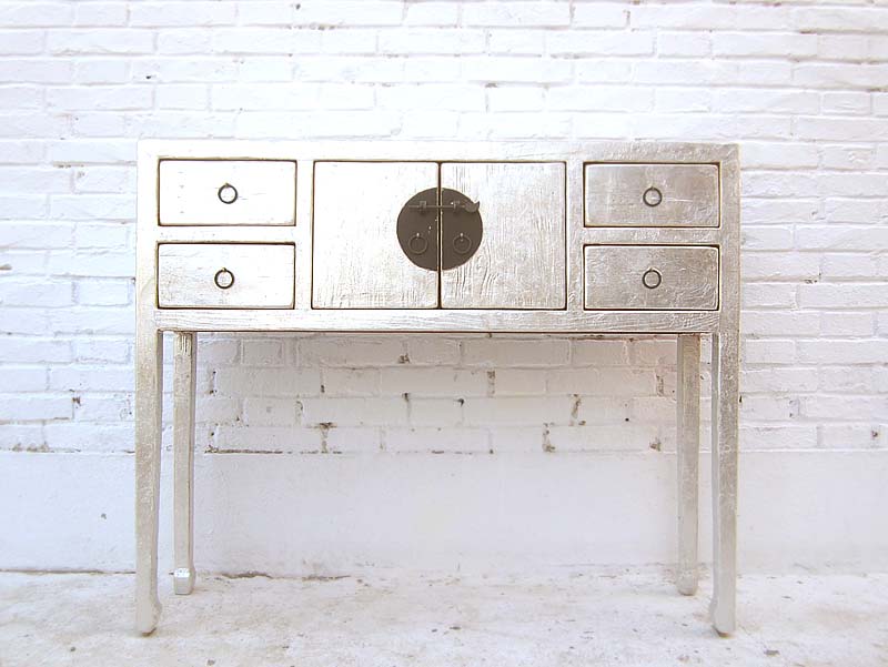 China elegante hochbeinige Konsole Garderobentisch silber lackierte Pinie von Luxury Park