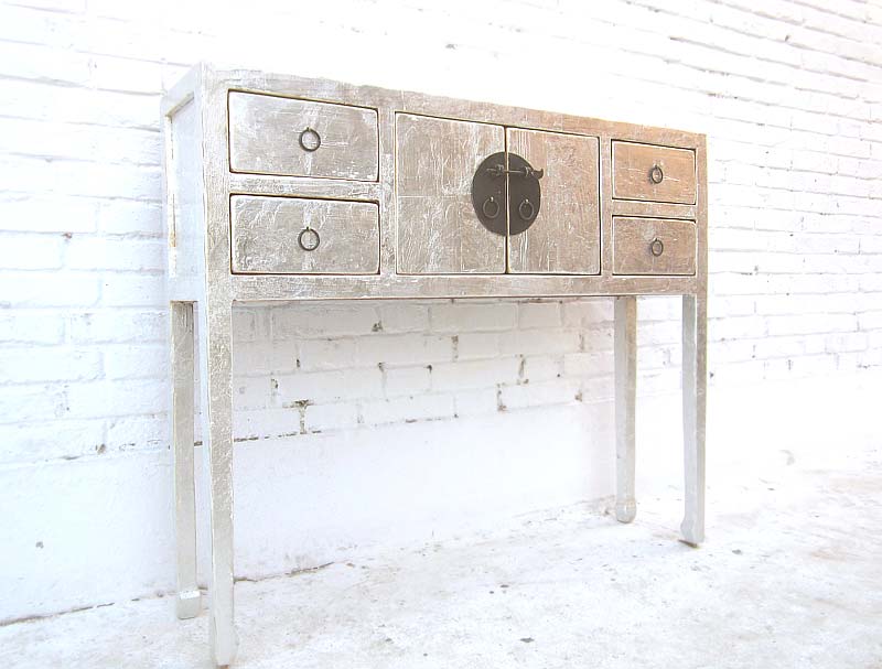 China elegante hochbeinige Konsole Garderobentisch silber lackierte Pinie von Luxury Park