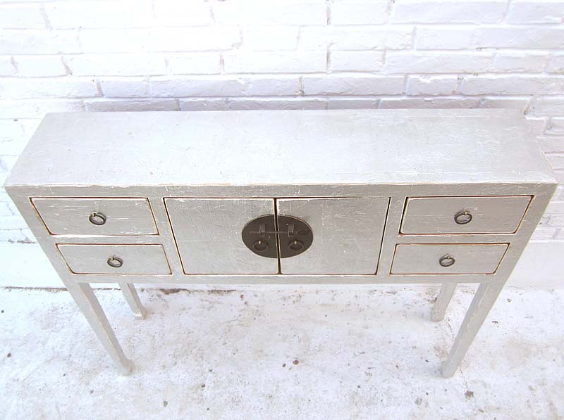 China elegante hochbeinige Konsole Garderobentisch silber lackierte Pinie von Luxury Park