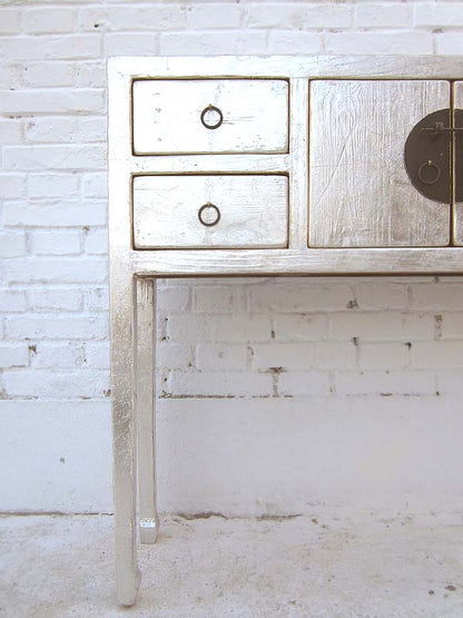 China elegante hochbeinige Konsole Garderobentisch silber lackierte Pinie von Luxury Park