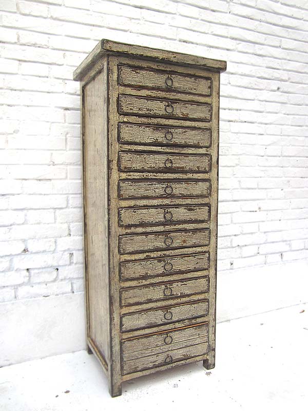 China shabby chic look halbhohe Kredenz Schubladenkommode Sammlerschrank graue Pinie Luxury-Park