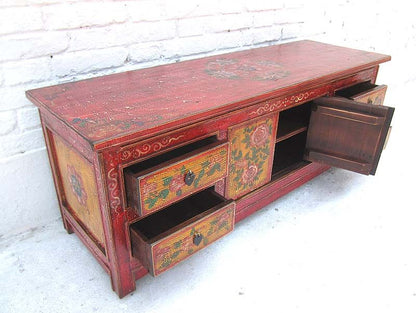 Tibet Lowboard Kommode Flachbildschirm rotbraun Antik Pinienholz