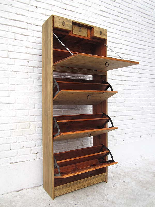 China hoher Schuhschrank Schubladenturm massive Pinie naturfarben gebleicht. Von Luxury-Park