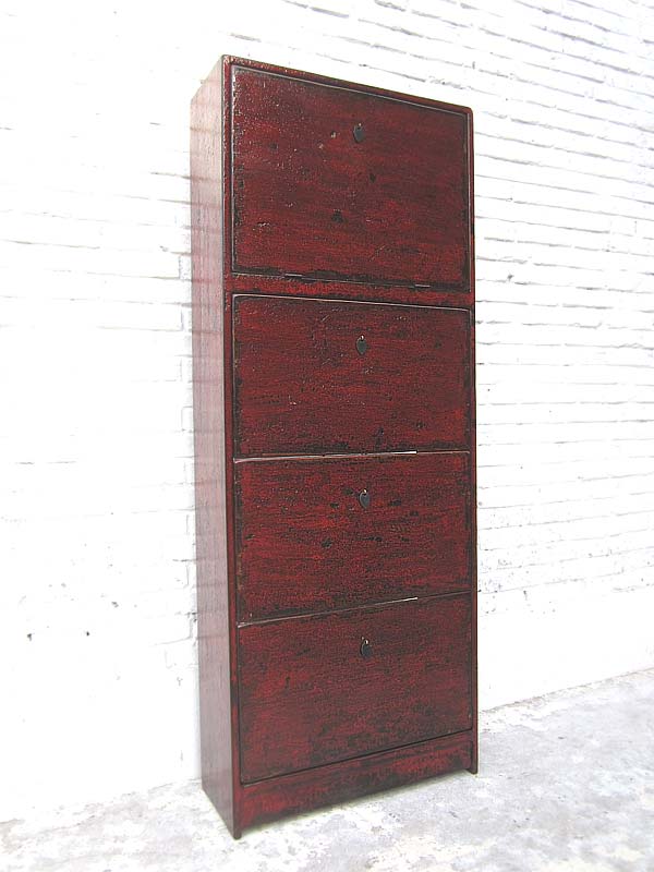 China hoher Schuhschrank kastanienbrauner Lack Antic Look 4 große Fächer der Bestseller von Luxury-Park