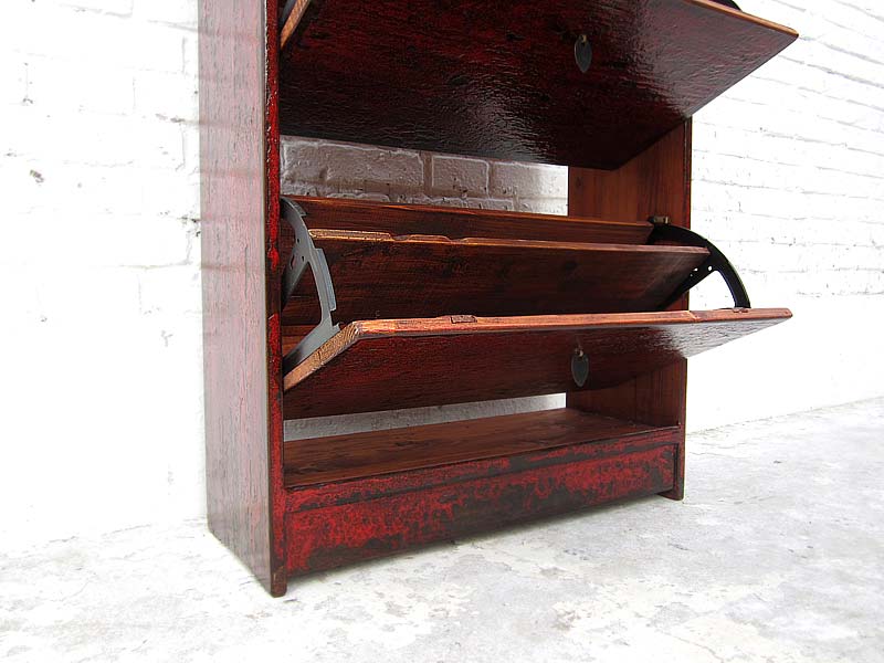 China hoher Schuhschrank kastanienbrauner Lack Antic Look 4 große Fächer der Bestseller von Luxury-Park
