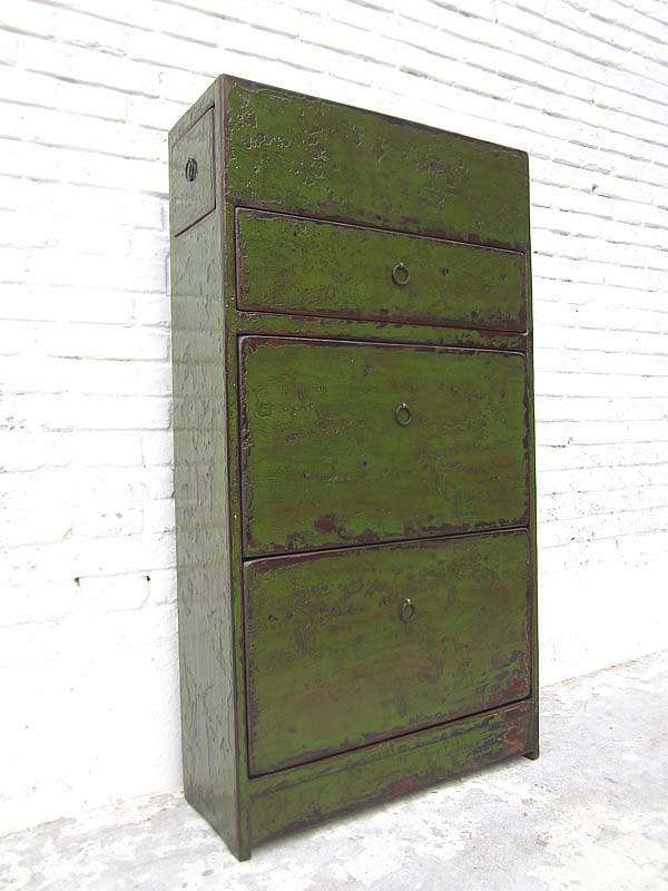 China Schuhschrank lackiert in englisch grün shabby chic Look drei Fächer seitliche Schübe ein Bestseller von Luxury-Park