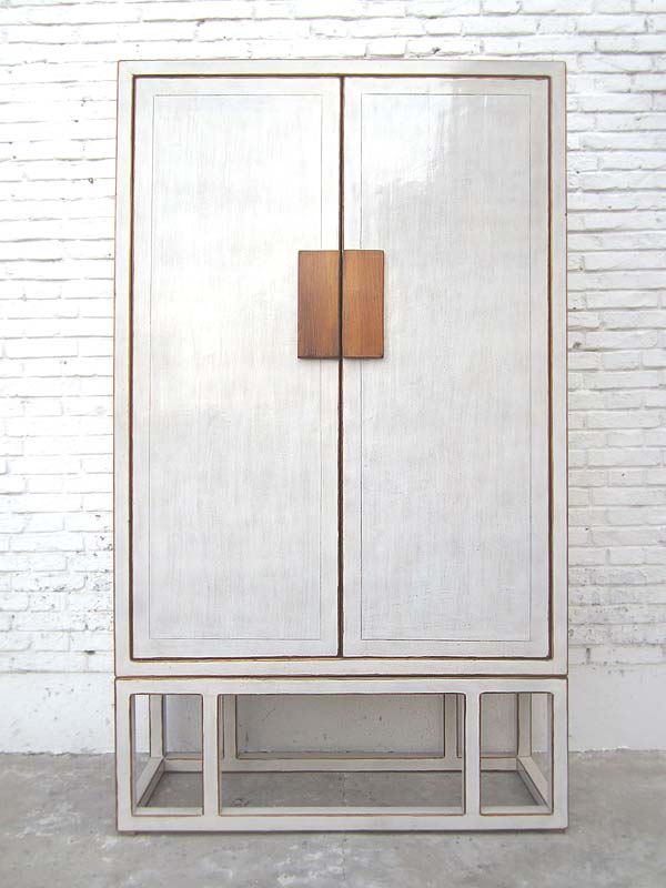 Großer Chinesischer Hochzeitsschrank weiß lackiert Doppeltüren Modern Pinie