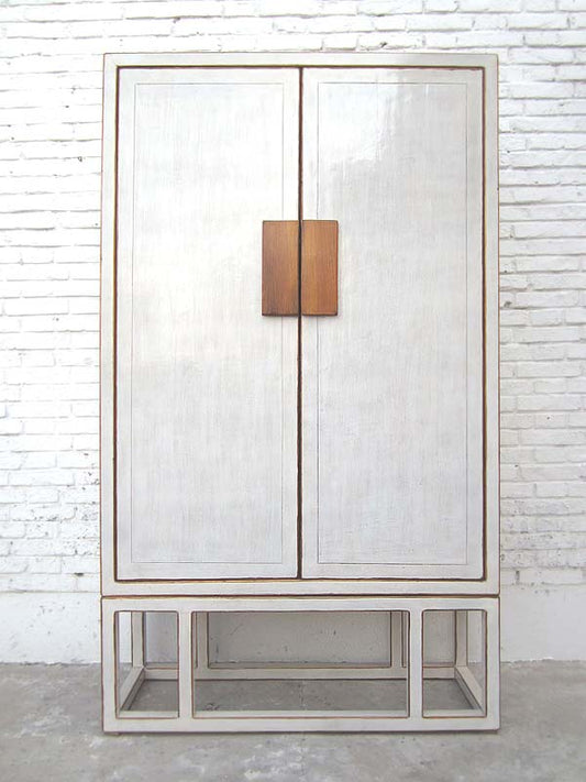 Großer Chinesischer Hochzeitsschrank weiß lackiert Doppeltüren Modern Pinie