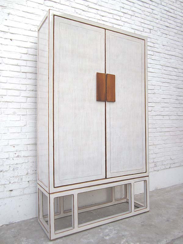 Großer Chinesischer Hochzeitsschrank weiß lackiert Doppeltüren Modern Pinie