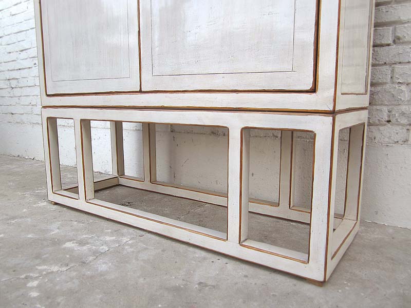 Großer Chinesischer Hochzeitsschrank weiß lackiert Doppeltüren Modern Pinie