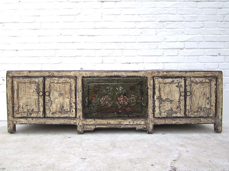 China breites Lowboard Anrichte für Flatscreen im Shabby chic Look Doppeltüren schmutzweiße Pinie von Luxury-Park