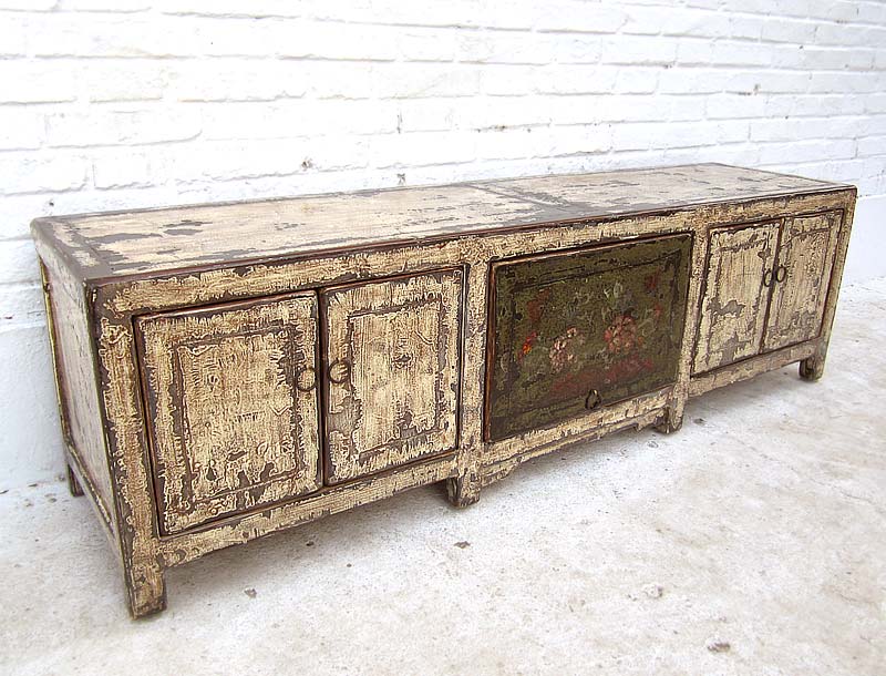 China breites Lowboard Anrichte für Flatscreen im Shabby chic Look Doppeltüren schmutzweiße Pinie von Luxury-Park