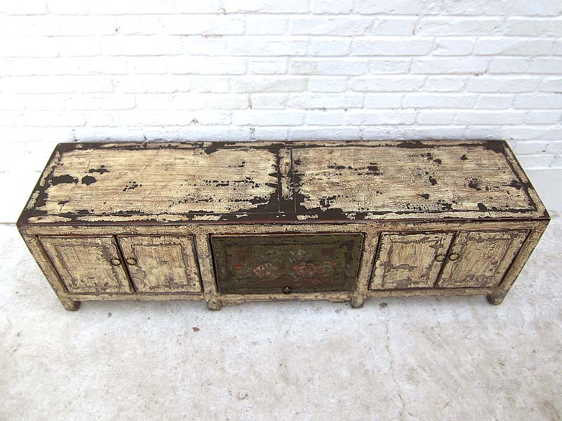 China breites Lowboard Anrichte für Flatscreen im Shabby chic Look Doppeltüren schmutzweiße Pinie von Luxury-Park