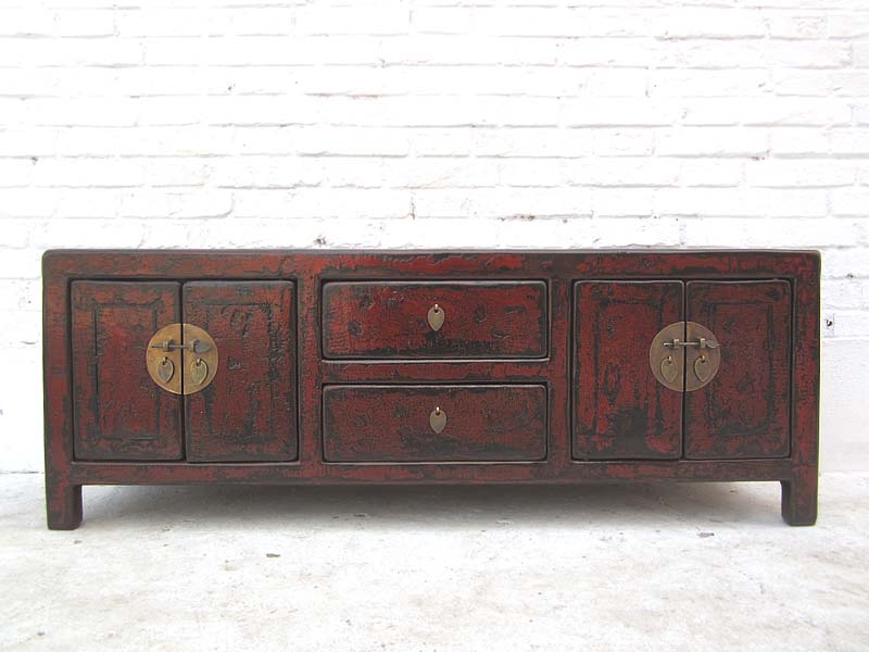 China Klassik niedrige Kommode Lowboard ideal für TV Flatscreen dunkelbraune Pinie von Luxury-Park