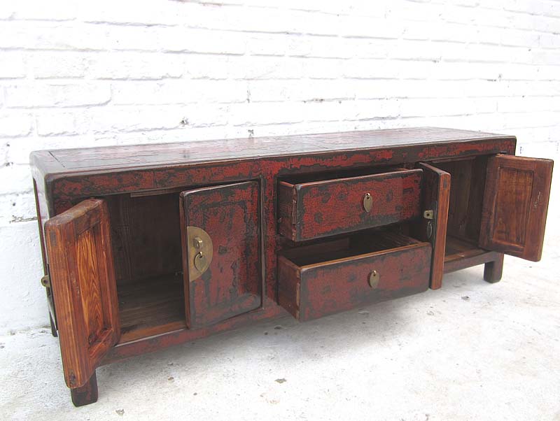 China Klassik niedrige Kommode Lowboard ideal für TV Flatscreen dunkelbraune Pinie von Luxury-Park
