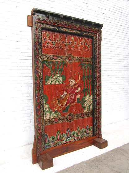 Tibet ca 1910 antike Tür mit Rahmen zum Einbau phantastisch bunt bemalt