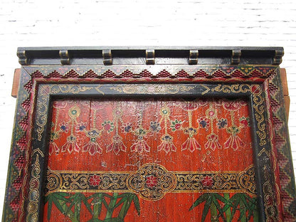 Tibet ca 1910 antike Tür mit Rahmen zum Einbau phantastisch bunt bemalt