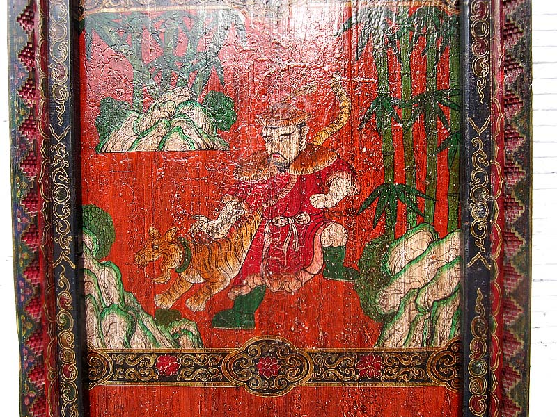 Tibet ca 1910 antike Tür mit Rahmen zum Einbau phantastisch bunt bemalt