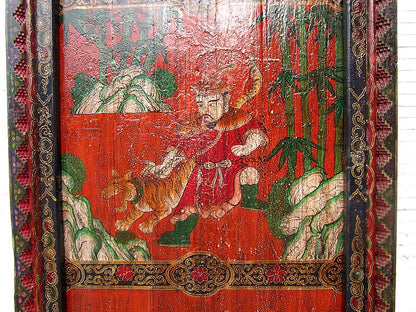 Tibet ca 1910 antike Tür mit Rahmen zum Einbau phantastisch bunt bemalt