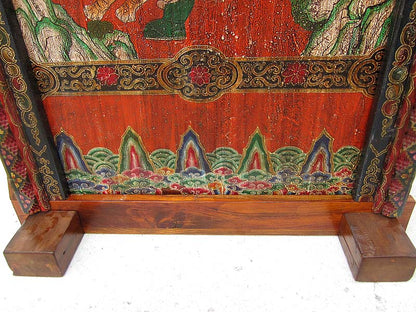 Tibet ca 1910 antike Tür mit Rahmen zum Einbau phantastisch bunt bemalt