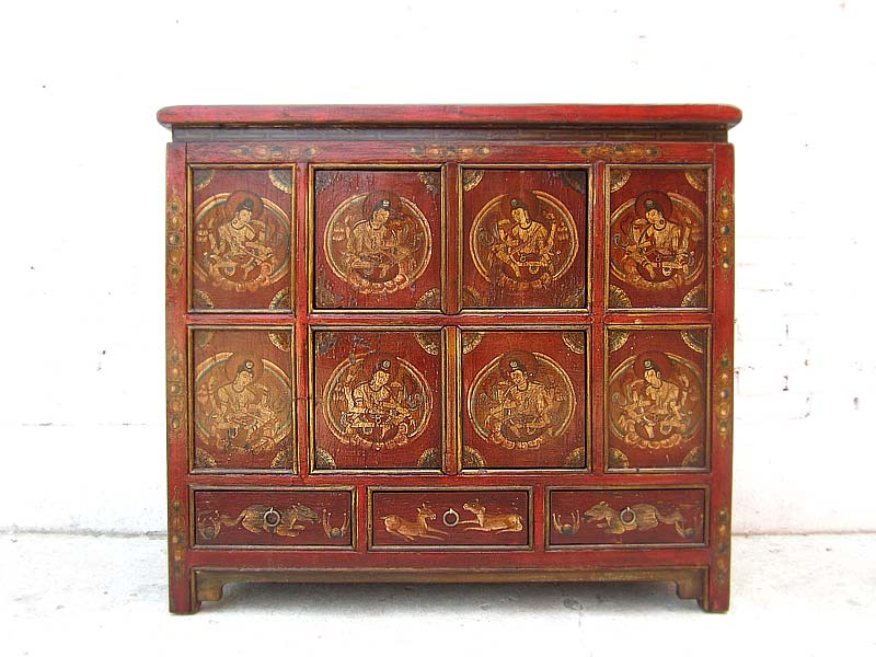 Asien große Kommode Sideboard dunkelbraun und Gold Tibet 