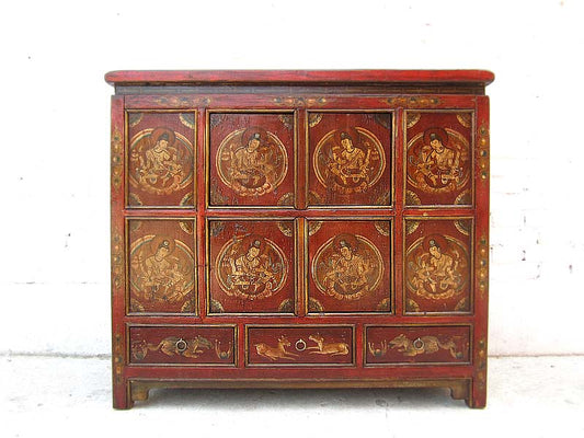 Asien große Kommode Sideboard dunkelbraun und Gold Tibet 