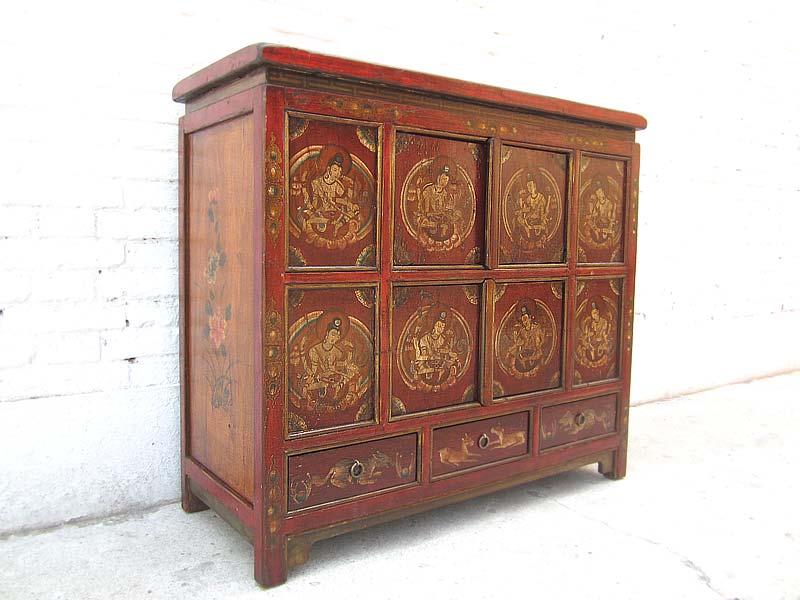 Asien große Kommode Sideboard dunkelbraun und Gold Tibet 