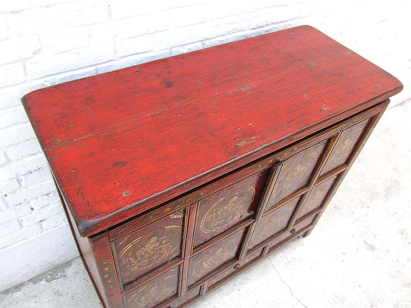 Asien große Kommode Sideboard dunkelbraun und Gold Tibet 