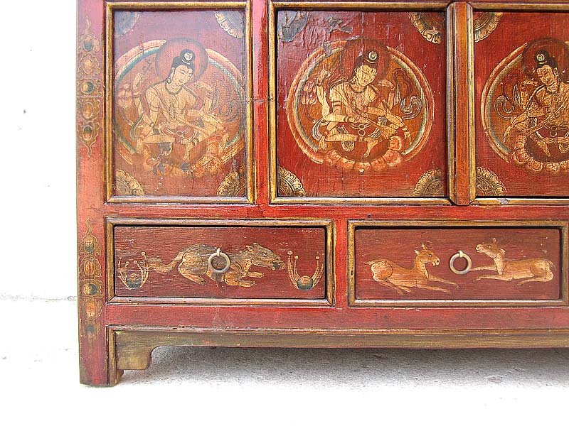 Asien große Kommode Sideboard dunkelbraun und Gold Tibet 