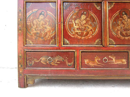 Asien große Kommode Sideboard dunkelbraun und Gold Tibet 