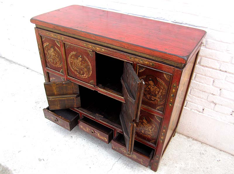 Asien große Kommode Sideboard dunkelbraun und Gold Tibet 