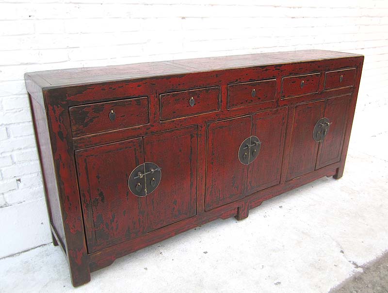 China sehr breite Kommode Kredenz fünf Schubladen sechs Türen klassische Optik rotbraunes Pinienholz Luxury-Park