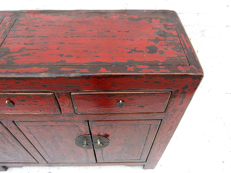 China sehr breite Kommode Kredenz fünf Schubladen sechs Türen klassische Optik rotbraunes Pinienholz Luxury-Park