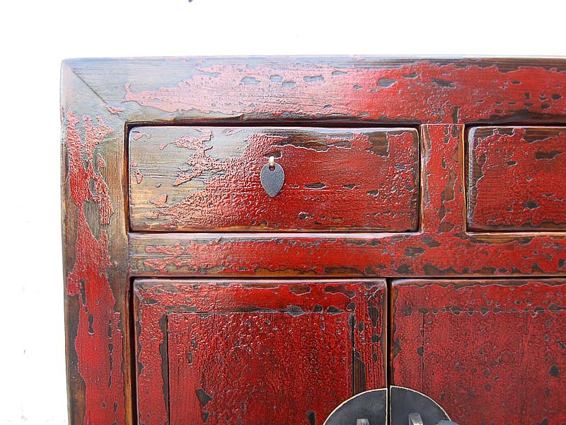 China sehr breite Kommode Kredenz fünf Schubladen sechs Türen klassische Optik rotbraunes Pinienholz Luxury-Park