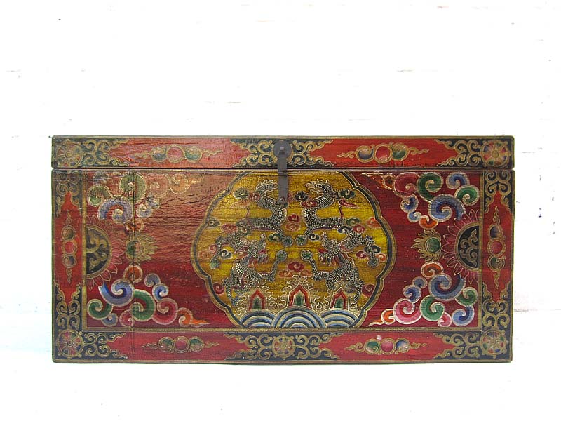 Tibet  große Hochzeitstruhe antik Rotbunt aufwändige Bemalung