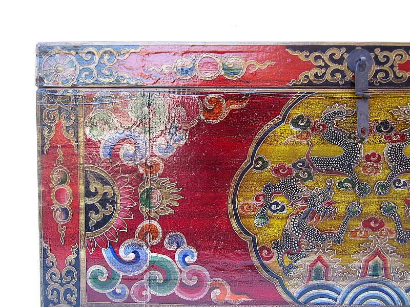 Tibet  große Hochzeitstruhe antik Rotbunt aufwändige Bemalung