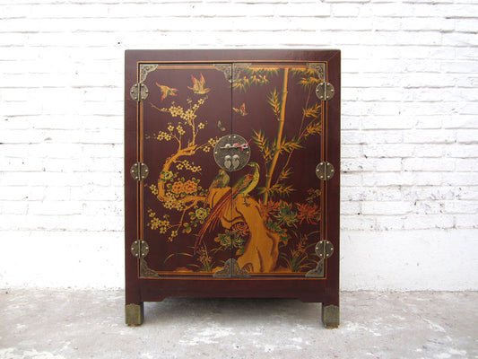 China Kommode Lederfinish feine rote Bemalung Vintage Stil Pinie