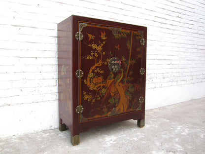 China Kommode Lederfinish feine rote Bemalung Vintage Stil Pinie