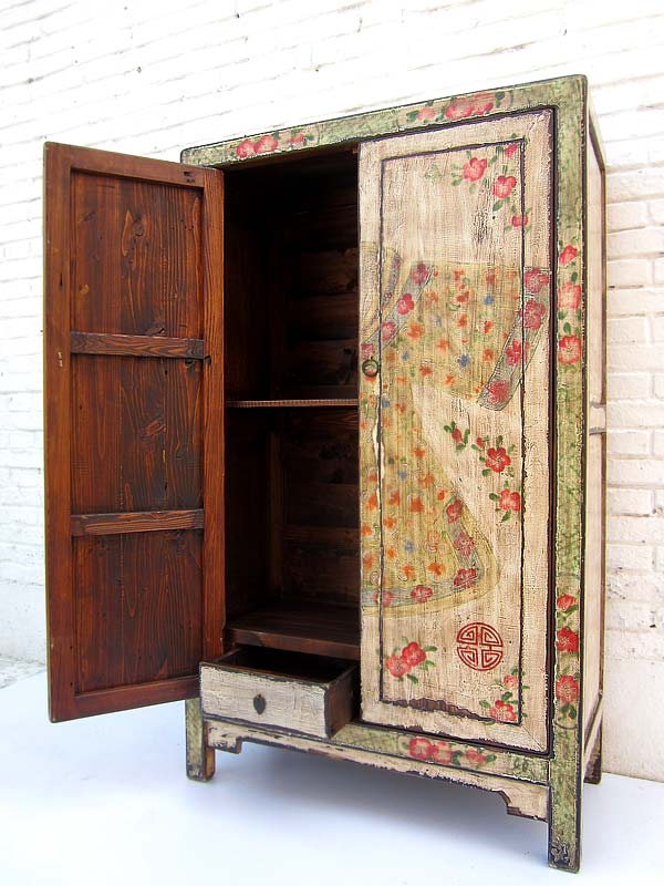 China Schrank Landhausstil individueller halbhoher Kabinett edles Pinienholz Messingbeschlag von Luxury-Park