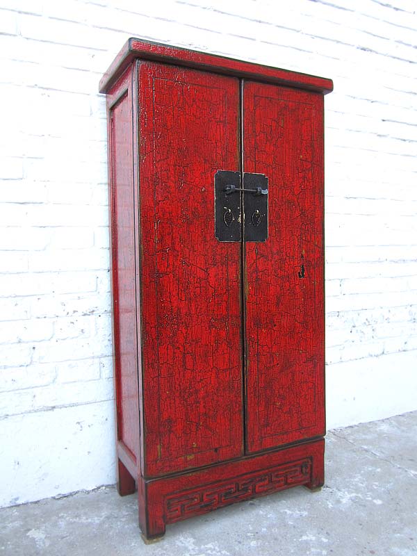Asien kleiner Schrank Highboard rotbraunes Antikfinish Pinie Vollholz