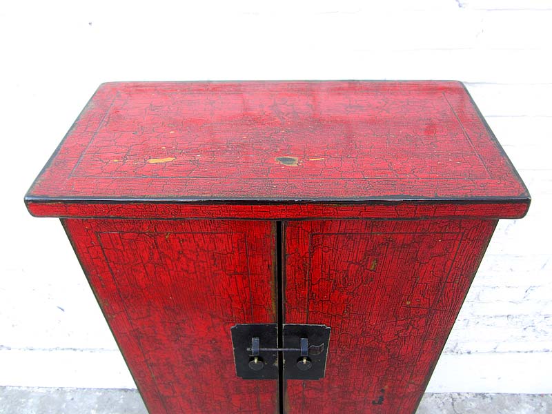 Asien kleiner Schrank Highboard rotbraunes Antikfinish Pinie Vollholz