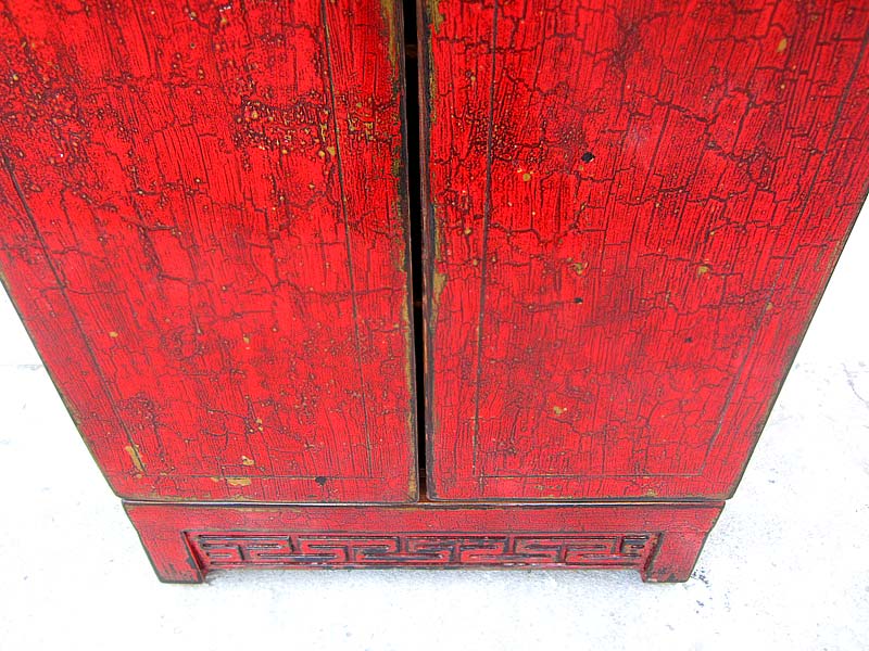 Asien kleiner Schrank Highboard rotbraunes Antikfinish Pinie Vollholz