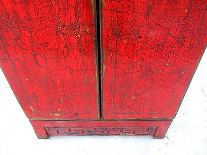 Asien kleiner Schrank Highboard rotbraunes Antikfinish Pinie Vollholz