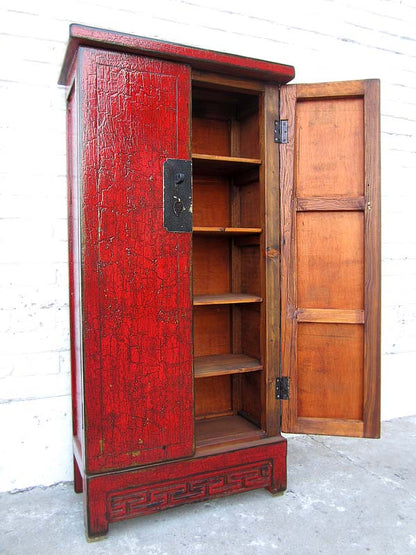 Asien kleiner Schrank Highboard rotbraunes Antikfinish Pinie Vollholz
