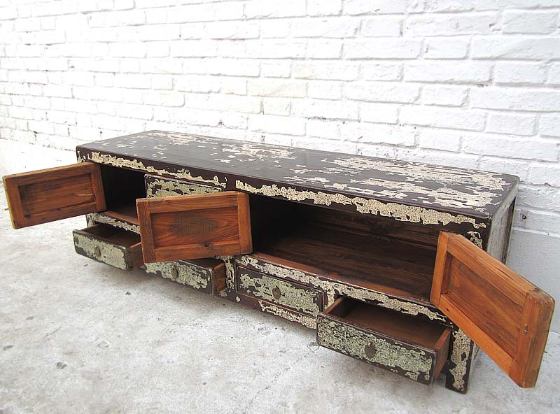 China Shabby chic Lowboard flache Anrichte für TV Flachbildschirm vier Türen und Schübe Pinie Luxury-Park
